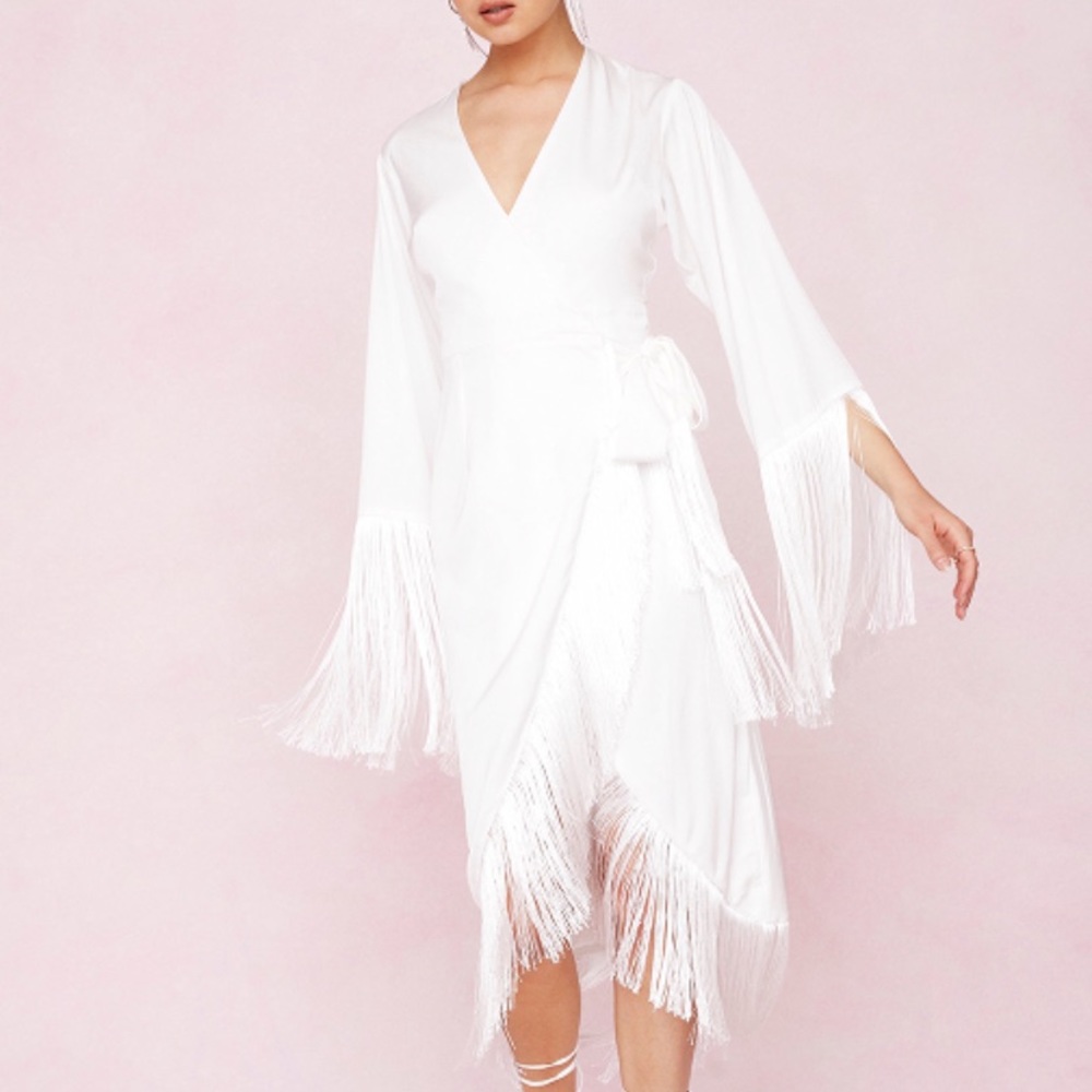 Nasty Gal Wrap Fringe Detail Midi Dress